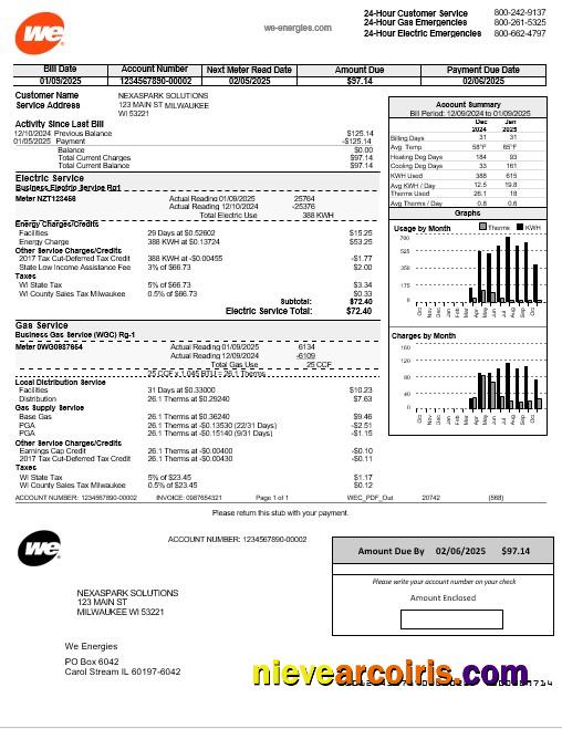 USA Wisconsin We Energies electricity business utility bill